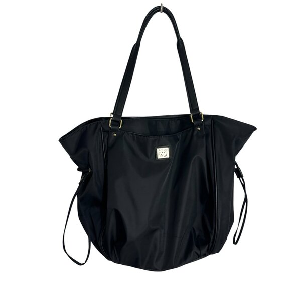 Anne Klein Black Nylon Tote Shoulder Bag Handbag Purse Pockets - Picture 1 of 12